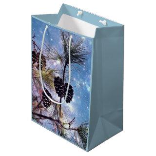 Winter Pine Cones under a starry night sky Medium Gift Bag