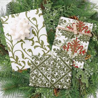 Winter Red Green Damask Traditional Christmas  Sheets