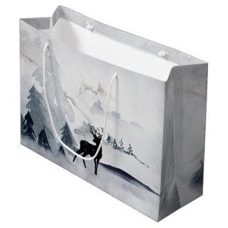 Winter Reindeer Rustic Gray Watercolor Large Gift Bag