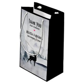 Winter Reindeer Rustic Gray Watercolor Wedding Small Gift Bag