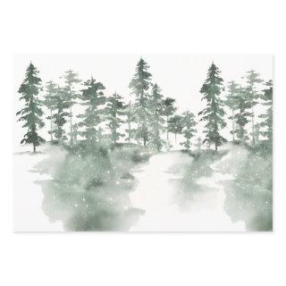 Winter Scene of Snowy Green and Gray Pines  Sheets