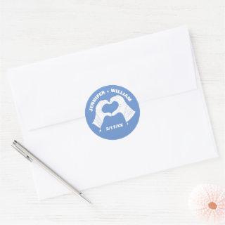 Winter Ski Gloves Hands in Heart Shape Wedding Classic Round Sticker