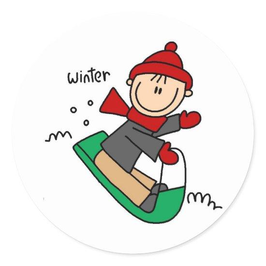 Winter Sledding Classic Round Sticker