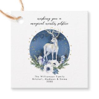 Winter Solstice Holiday Deer Blue White Christmas  Favor Tags