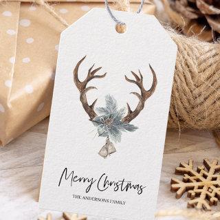 Winter Watercolor Deer Wreath Christmas Gift Tags