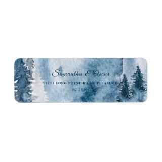 Winter Watercolor Forest & Navy Blue & White Label