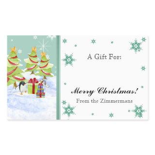 Winter Whimsy Cute Penguin Babies in Snow Star Rectangular Sticker