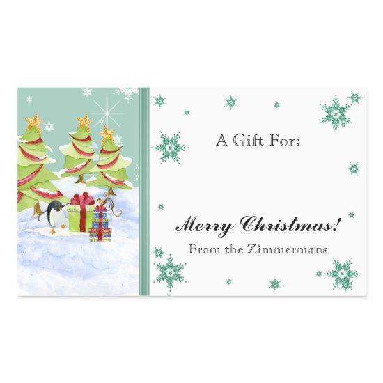 Winter Whimsy Cute Penguin Babies in Snow Star Rectangular Sticker