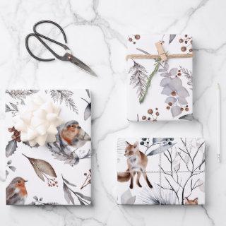 Winter Wildlife Birds Fox Leaves Botanical  Sheets