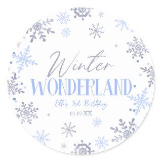 Winter Wonderland Blue Snowflake Birthday Party Classic Round Sticker