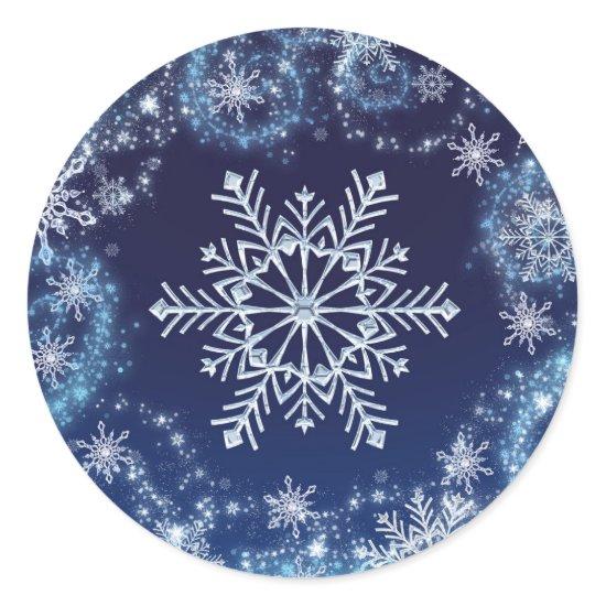 Winter Wonderland Blue & White Snowflakes Favor Classic Round Sticker
