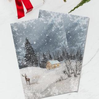 Winter Wonderland Cabin Snow Landscape Tissue Paper