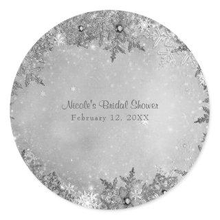 Winter Wonderland Snowflakes Pure Silver Elegant Classic Round Sticker
