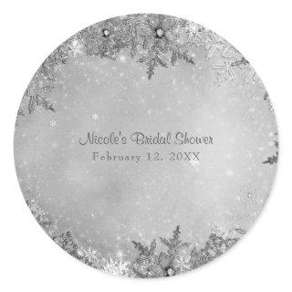 Winter Wonderland Snowflakes Pure Silver Elegant Classic Round Sticker