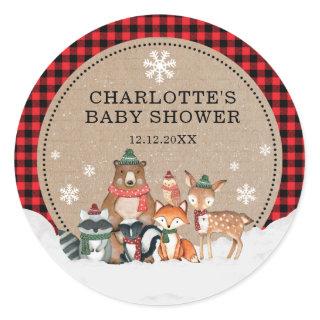Winter Woodland Animals Baby Shower 1st Birthday Classic Round Sticker