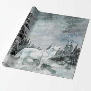 Winter Woodland Forest White Wolf Merry Christmas