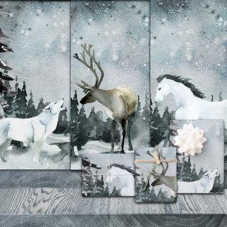 Winter Woodland Forest White Wolf Stag & Horse  Sheets