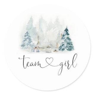 Winter woodland gender reveal team girl stickers