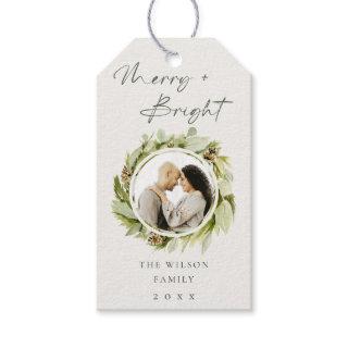 Winter Wreath Merry & Bright Photo Christmas Gift Tags