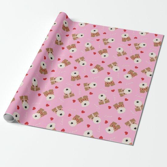Wire Fox Terrier Dog Heart Glasses Pattern Pink