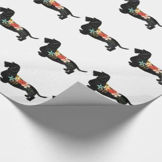Wirehaired Dachshund Bohemian Floral Silhouette