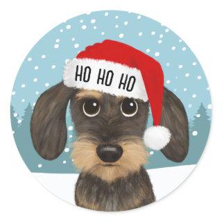 Wirehaired Dachshund Santa Cute Dog Custom Classic Round Sticker