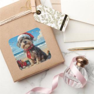 Wirehaired Pointing Griffon Dog Christmas Beach Square Sticker