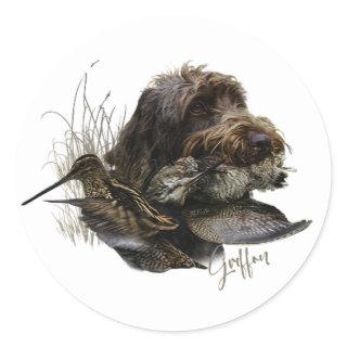 Wirehaired Pointing Griffon , Woodcock hunting  Classic Round Sticker