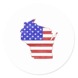 Wisconsin Map Shaped American flag Patriotic USA Classic Round Sticker
