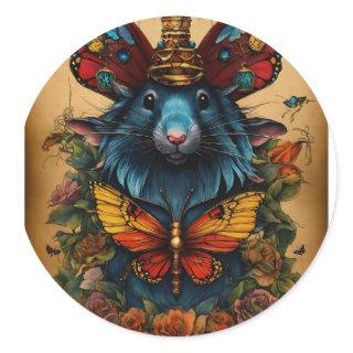 Wisdom Wings: Cyberpunk Butterfly Rat King Tattoo  Classic Round Sticker