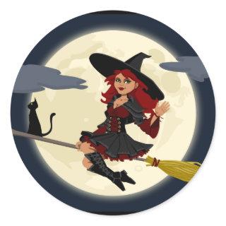 Witch Flying Classic Round Sticker