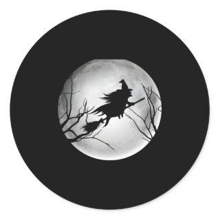 Witch Full Moon Halloween Witchy N Classic Round Sticker