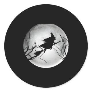 Witch Full Moon Halloween Witchy N Classic Round Sticker