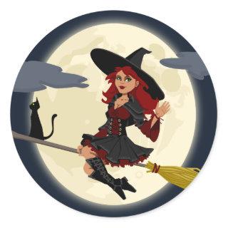 witch witchcraft broomstick broom classic round sticker