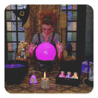 Witch with Magic Crystal Ball and Potions Stickers