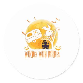 Witches with Hitches Funny Halloween Camping Classic Round Sticker