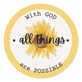 with god all things are possible round sticker