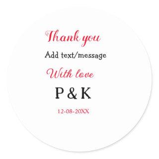 With love add couple name letter thank you add dat classic round sticker