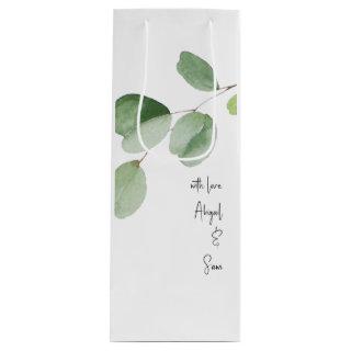 With Love, Custom Names Eucalyptus Wedding  Wine Gift Bag