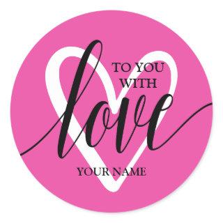 With Love Heart on Hot Pink Classic Round Sticker