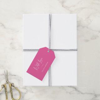 With Love Minimalist Script Personalized Hot Pink Gift Tags
