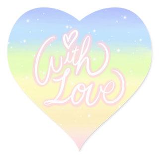 "With Love" on Cosmic Pastel Rainbow Galaxy Heart Sticker