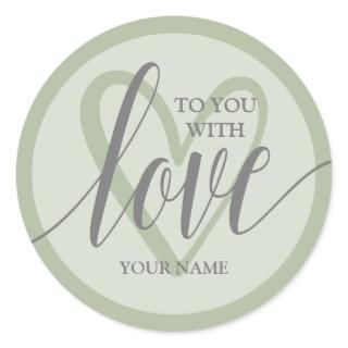 With Love Sage Green Classic Round Sticker