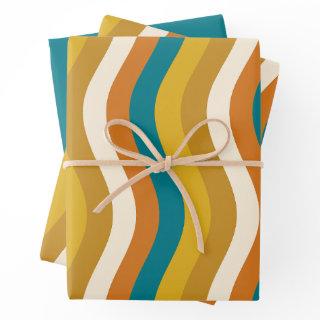 Wobbly Pop Stripes Retro Modern Pattern Teal Ocher  Sheets