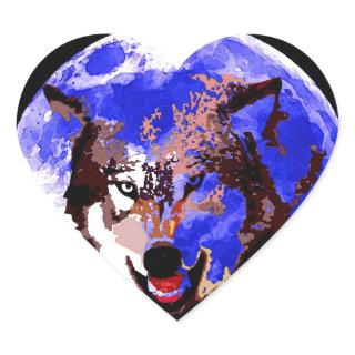Wolf & Full Moon Heart Sticker