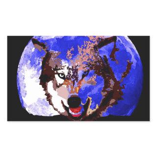 Wolf & Full Moon Rectangular Sticker