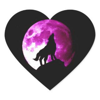 Wolf Howling at Moon Heart Sticker