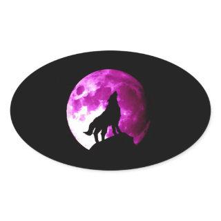 Wolf Howling at Moon Oval Sticker