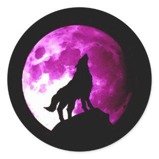 Wolf Howling at Moon Round Stickers