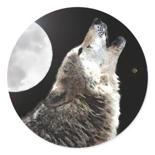 Wolf & Moon Classic Round Sticker